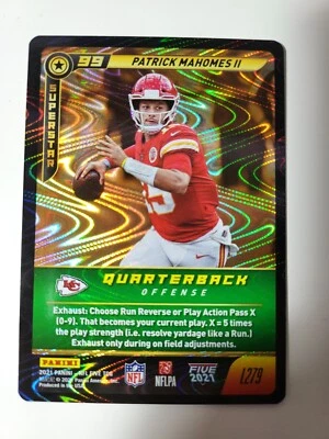 2021 NFL Five Patrick Mahomes SUPERSTAR GOLD FOIL SWIRL O RAMA LEGEND card #L279 - Image 1 of 2