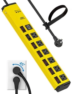 6 Outlet Heavy Duty Power Strip with USB and Individual Switches,1200JSurge Prot - Picture 1 of 7