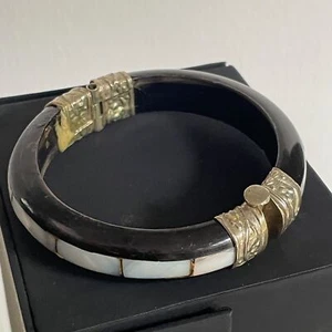 2,25" Schwarz Horn Silber Scharnier Perlmutt Armreif Armband Tribal Primal - Bild 1 von 2