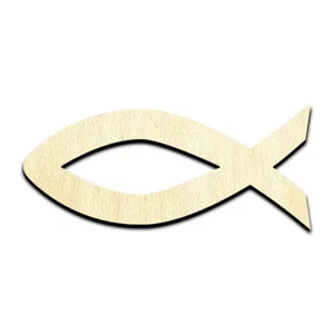 Christian Fish Symbol Laser Cut Out Unfinished Wood Shape Craft Supply - Picture 1 of 6