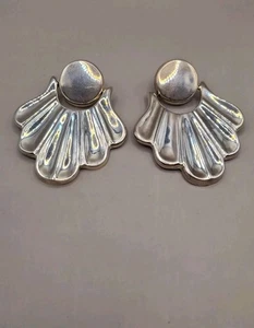 Orecchini pendenti vintage firmati Messico argento sterling smerlato a costine 22 grammi - Foto 1 di 12