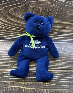 SEATTLE SEAHAWKS TY Beanie Baby - NFL Football Bear With Tags Blue W/ Green Tie - Picture 1 of 8