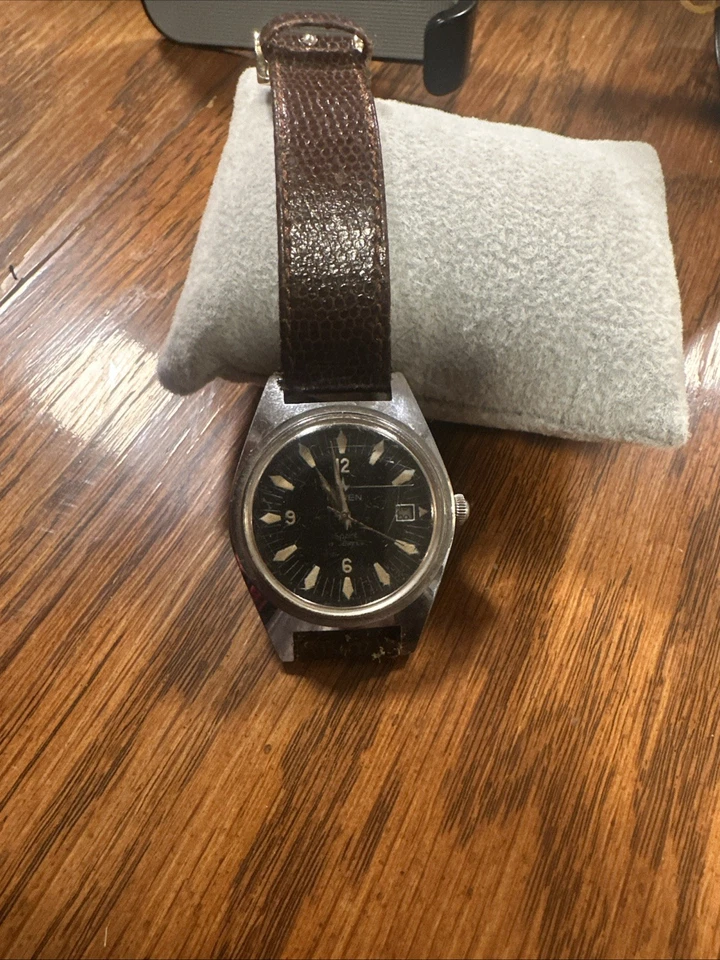 Vintage Rare 1950s Buren Diver Mens Watch Glow Mechanical 17 Jewel Black Dial - Image 1 of 4