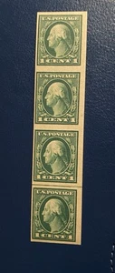 US 1912 XF MNH Sc#408V Pasteup Strip of 4, Washington 1c Imperf, (A) - Picture 1 of 2