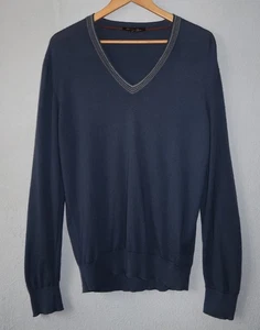 LORO PIANA Men's Navy Blue Cashmere V-Neck Sweater Made in Italy Size 48 EU - Picture 1 of 10