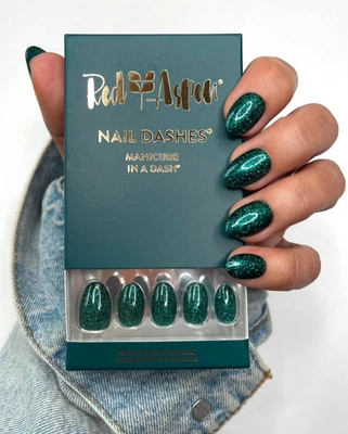 Red Aspen Press On Nails- Teal Me About It, Toni-Green-Glitter-Almond-Short - Image 1 of 4
