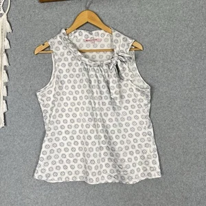Review Top Blouse Womens 14 L White Floral Satin Tie Neck Sleeveless Office Work - Picture 1 of 7