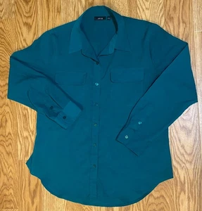 APT 9 Damengröße Large grünes Langarm-Button-Down-Shirt - Bild 1 von 7