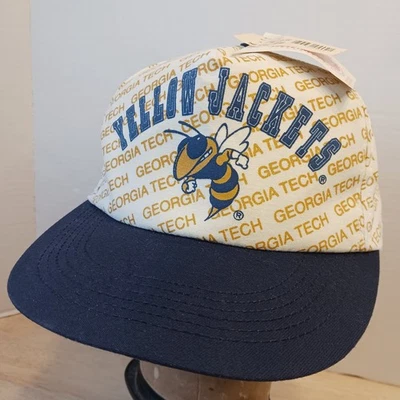 Vintage NOS Georgia Tech Yellow Jackets Front Row USA Snapback Hat AOP Cap NWT - Image 1 of 4
