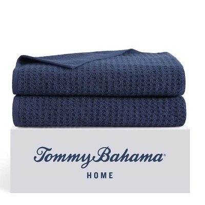 Tommy Bahama Bath Towels Set of 2 Northern Pacific Navy Blue Cotton Textured - Image 1 of 4