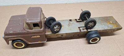Vintage BUDDY L TRUCK TOW TRANSPORT FLATBED DUMP + TIRES PARTS - Image 1 of 4