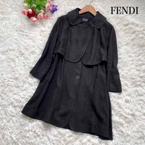 Trench cappotto lino marrone scuro Fendi primavera 42