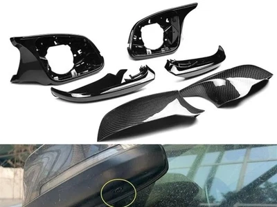 Real M Style Carbon WING MIRROR COVER BMW 1/2/3/4 SERIES F20 F22 F30 Camera Hole - Image 1 of 4