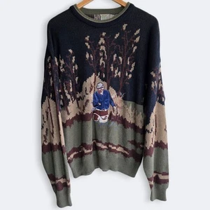 Vintage Big Bear Trading Co Fisherman Grandpa Sweater Knit Fly Fishing XL Gorp - Picture 1 of 10