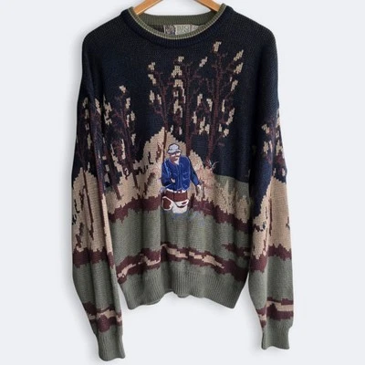 Vintage Big Bear Trading Co Fisherman Grandpa Sweater Knit Fly Fishing XL Gorp - Image 1 of 4