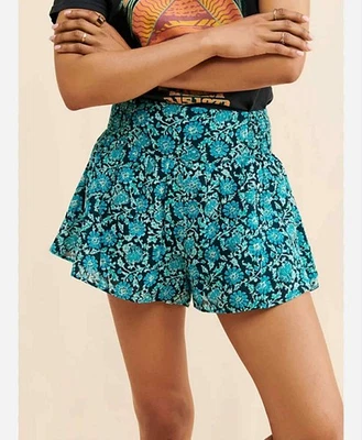 NUEVO CON ETIQUETAS FREE PEOPLE Cintura Elástica Floral Azul Para Mujer Cottagecore Pantalones Cortos Fluttery M Foto 1 de 4