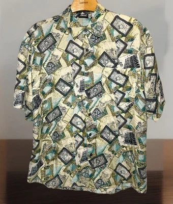 Men’s Shirt Button Up Impact Paisley Large Multi-Color Lightweight Short Sleeves - Image 1 of 4