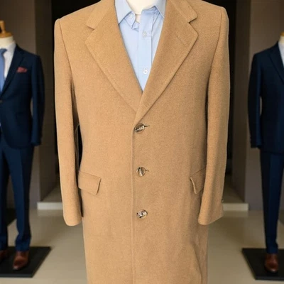 Vtg Hart Schaffner Marx Overcoat 40r  70s Silver Trumpeter Wool Camel Colored - Image 1 of 4