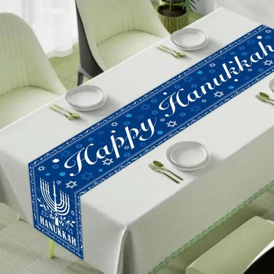 Feliz Hanukkah Corredor de Mesa Suministros de Fiesta - Janucá Escritorio Decoración Fiesta Judía Foto 1 de 4
