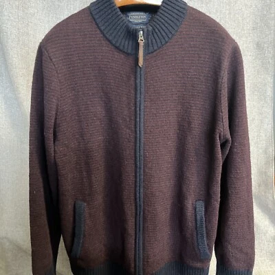 NWT Pendleton Burgundy/ Navy Blue STRIPE Shetland Wool FULL-ZIP  Jacket Men's L - Image 1 of 4