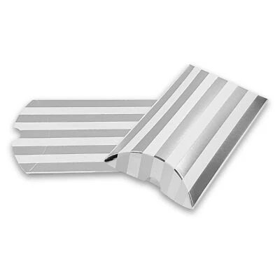 12 Kissenschachteln weiß, silber gestreift klein, Kissenverpackungen pillow box - Bild 1 von 3