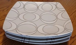 Target Home Odeon 10" Dinner Plate White/Platinum Outline Circles LOT OF 4 - Picture 1 of 3