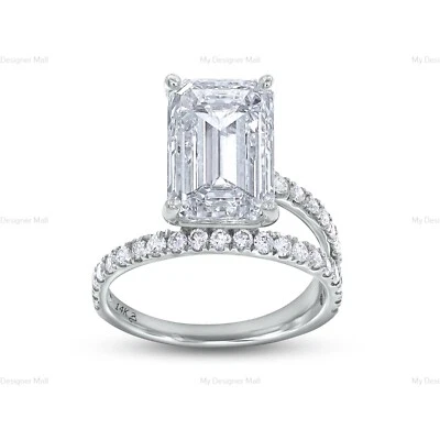 Anillo solitario envolvente de diamantes cultivados en laboratorio de 6,58 quilates con detalles laterales en oro blanco de 14 k Foto 1 de 4