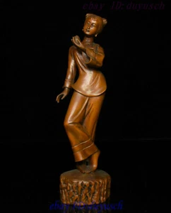 9" Chinese Folk Collect Buchsbaum Holz exquisiter Ständer hübsche Belle Statue - Bild 1 von 10