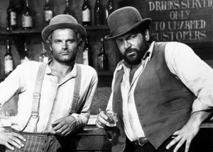 QUADRO STAMPA SU TELA CANVAS bud spencer & terence hill trinita' al bancone - Foto 1 di 3