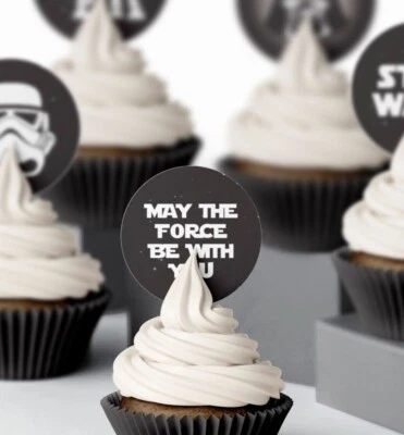 Comestible Star Wars Retro Glaseado Oblea Cupcake Topper Decoraciones Fiesta de Cumpleaños Foto 1 de 3