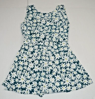 Vintage Skort Dress Zara Size S/M 90s Jade Green White Daisies Silky Soft Flowy - Image 1 of 4