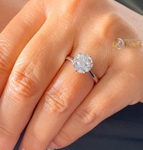 ROUND MOISSANITE ENGAGEMENT RING SOLITAIRE CROWN SET 14K SOLID WHITE GOLD 3.00ct - Picture 1 of 12