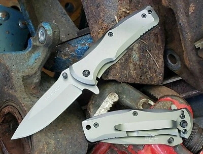 Small Ladies Guys Gray Spring Assisted Pocket Knife Fast Opening EDC 3.4 oz 👀 - Image 1 of 4