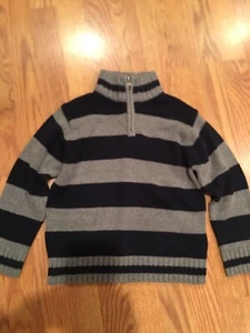 The Childrens Place Boys Sweater Gray And Navy Blue Striped Size XS(4) EUC - Picture 1 of 4
