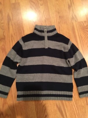 The Childrens Place Boys Sweater Gray And Navy Blue Striped Size XS(4)  EUC - Image 1 of 4