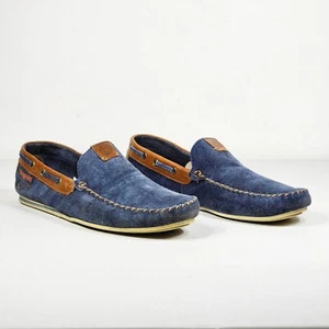 Bugatti F0666-3 Slip On Men Blue / Brown Real Suede Leather Shoes Size US 9 - Picture 1 of 11