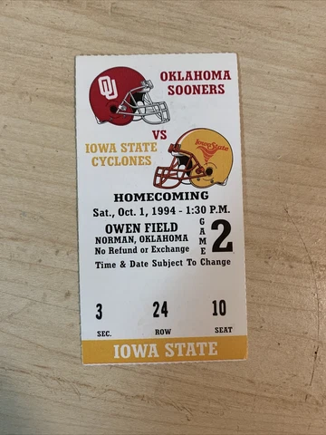 1994 Oklahoma Sooners Iowa State Cyclones Football Ticket Stub Norman OU Ames Cover