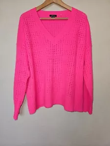 Pure Amici 100% Kaschmir perforierter V-Ausschnitt Pullover Gr. 2 Medium Neon Hot Pink - Bild 1 von 9