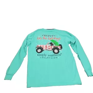 Simply Southern Womens T-Shirt Medium Teal Long Sleeve Preppin' for the Holidays - Picture 1 of 7