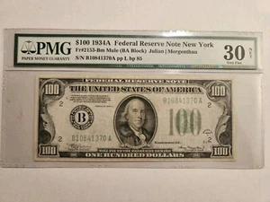 PMG 30 1934A $100 BILL NEW YORKš„Julian Morgenthauš„Fr#2153-Bm Mule (BA Block)š„ - Picture 1 of 2