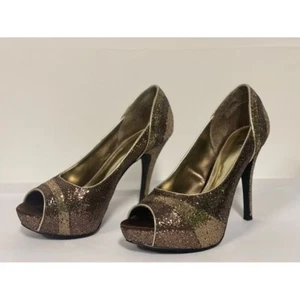 Bombas de plataforma Worthington Lana Gold Stiletto oro brillante y bronce talla 7,5 - Imagen 1 de 10