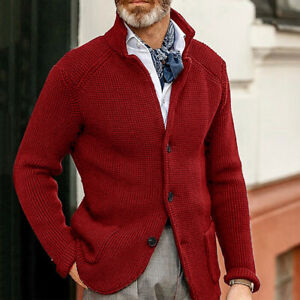 Men's Fashion Autunm Winter Sweater Slim Fit Stand Collar Knit Cardigan Jackets