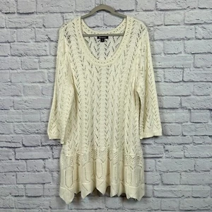 Roamans Sonia Peplum Crochet Sweater Womans 22/24 Ivory Scoop Neck 3/4 Sleeve - Picture 1 of 13