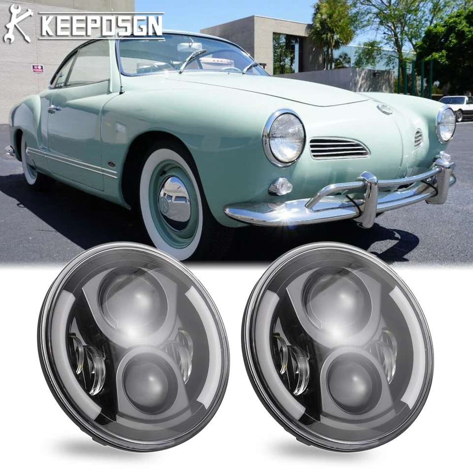 2x Para VW Karmann Ghia 1955-1975 LED 7" Faro Redondo DRL Alto/Bajo con Intermitente Foto 1 de 4