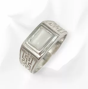 Silver Men Ring *Solid 925 Sterling Silver Men Ring With White Cat's Eye Quartz - Picture 1 of 4