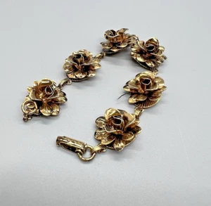 Bracciale Vintage Tono Oro Dimensionale Fiore Rosa 3D Floreale Link Dichiarazione 7” - Foto 1 di 11