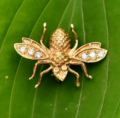 Prendedor/broche de abejorro/abeja de diamantes de oro amarillo de 14 k Foto 1 de 4