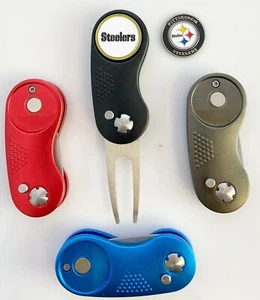 2 Prong Switchblade GOLF DIVOT REPAIR TOOL Blue + Ballmark PITTSBURGH STEELERS - Picture 1 of 1