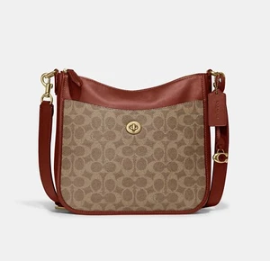NWT Coach Chaise Crossbody Bag In Signature Canvas C8487 - Tan Rust - Picture 1 of 13