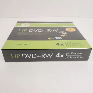 5-PK HP Logo 4x DVD+RW DVDRW ReWritable Blank Disc Media 4,7GB Data Sealed NEW - Picture 1 of 3